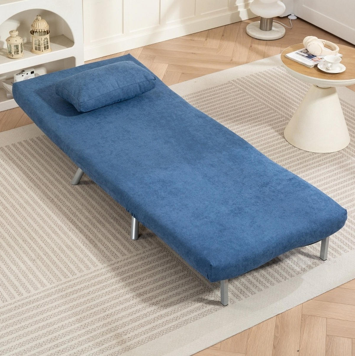 SCHLAFSESSEL in Blau 75x80x83 cm mit Bettfunktion und 5-fach verstellbarer Rückenlehne - Blau, Metall (80/83/75cm) - IVMEU