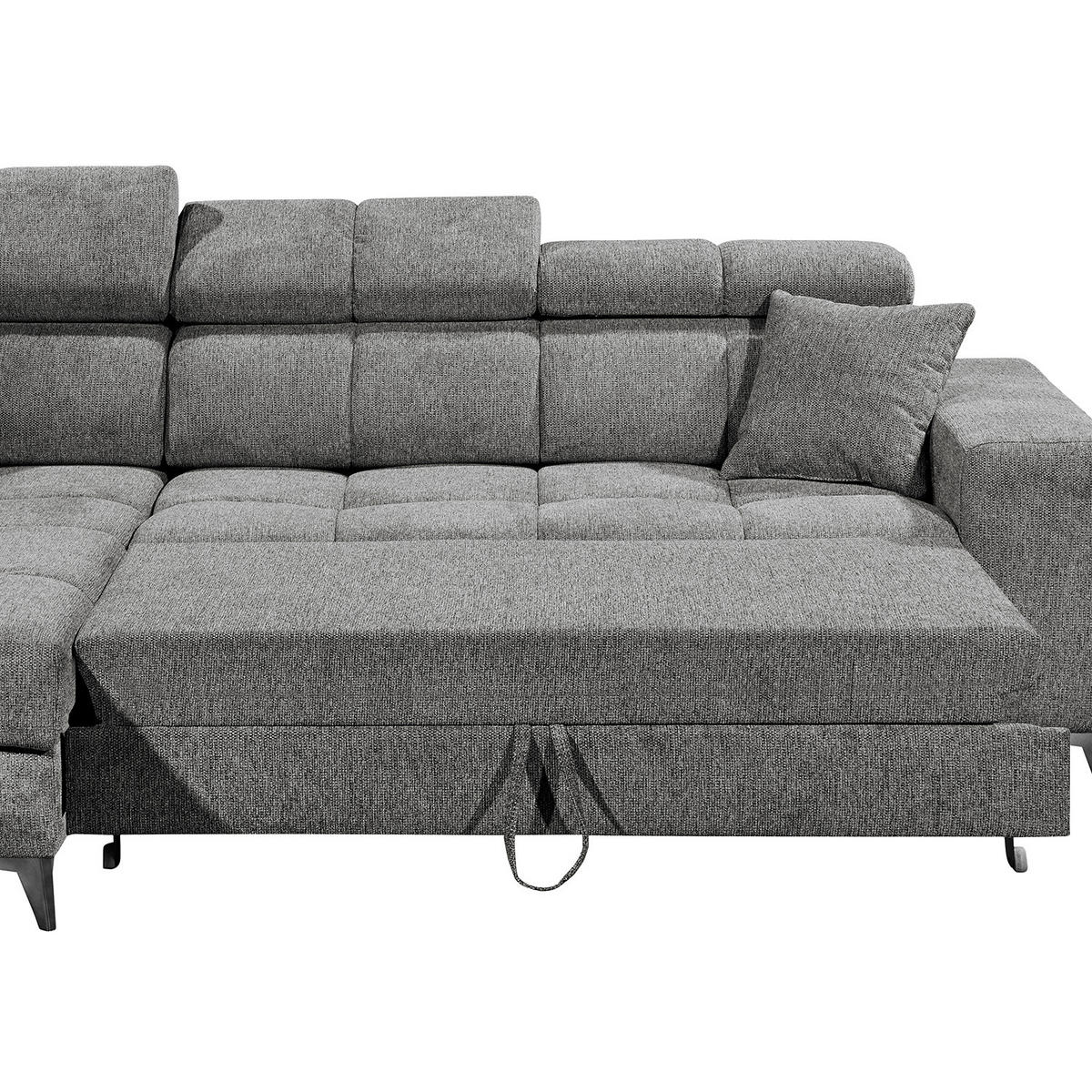 ECKSOFA mit Longchair - Kopfstütze verstellbar, Schlaffunktion, Bettkasten - Anthrazit/Schwarz, Kunststoff/Textil (268/172cm) - home24