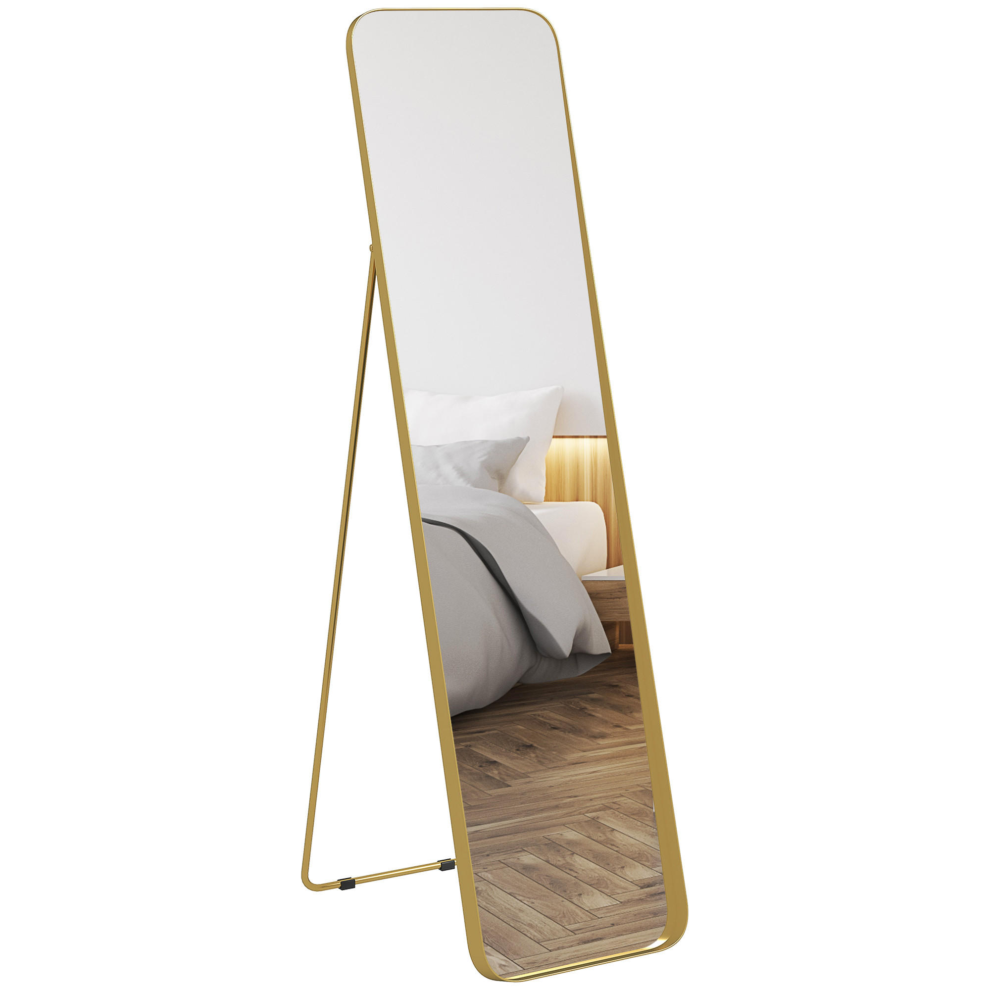 GANZKÖRPERSPIEGEL 160 x 40 cm Gewölbter Standspiegel mit Bruchsichere Glas, Gold - Goldfarben, Metall (40/160/6cm) - HOMCOM