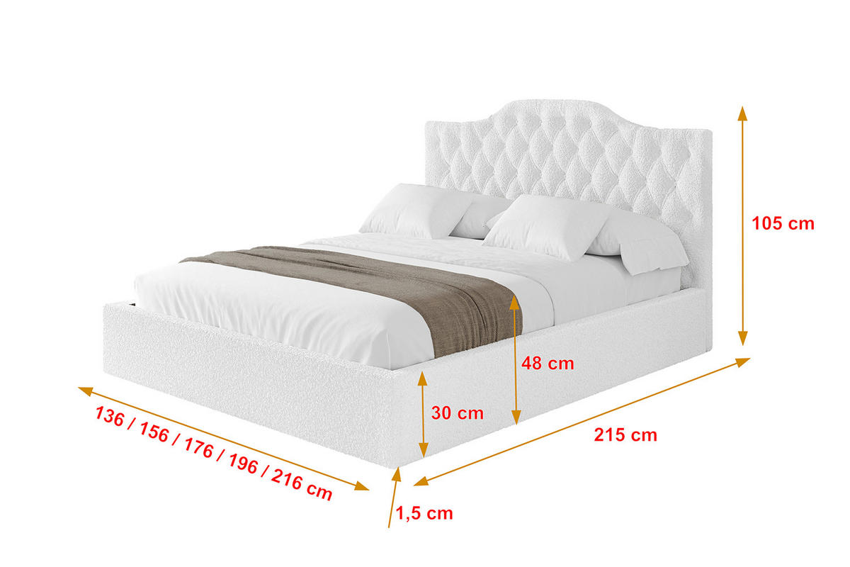 POLSTERBETT mit Bettkasten und Lattenrost, Boxbett ohne Matratze - FALIO 180x200 Weiß - Weiß, Holzwerkstoff/Textil (180/200cm) - ALTDECOR