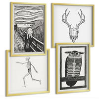 BILDER SET 4er Set - 50x50 cm & 40x60 cm Goldrahmen - Inspiration Schrei Schädel Eule - Goldfarben, Kunststoff (50/50cm) - TULUP