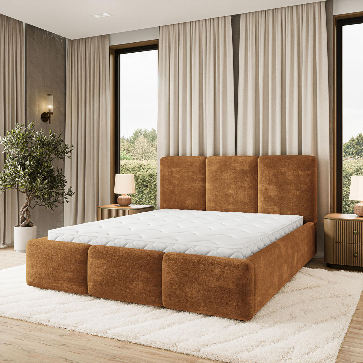 POLSTERBETT MORENA LM 160x200 cm mit Bettkästen - Hellbraun - Hellbraun, Holz (160/200cm) - MASSENO