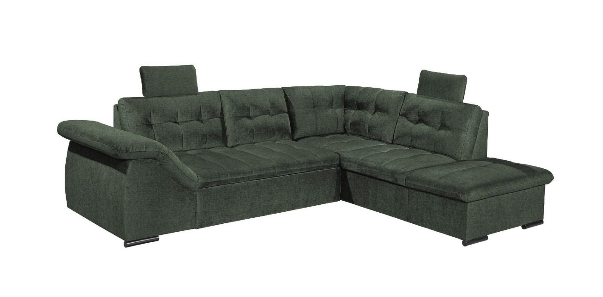 ECKSOFA mit Schlaffunktion und Bettkasten, verstellbare Armlehnen - Grün, Textil (283/217cm) - ed exciting design