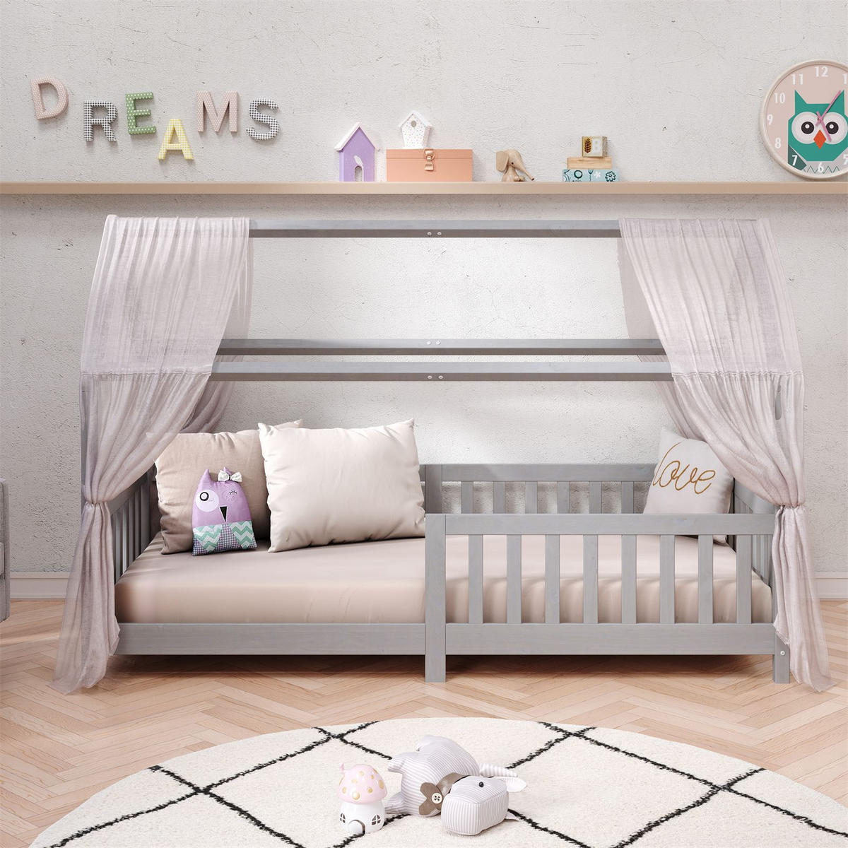 HAUSBETT NINA 90X200 CM - Grau, Holz (96/135/206cm) - IDIMEX
