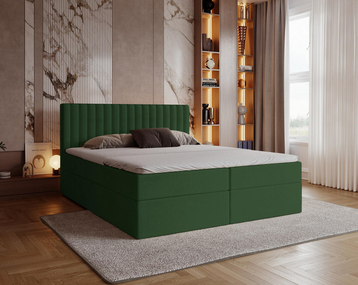 BOXSPRINGBETT 160x200 Daliro, Samt, Bettkasten, Matratze H3, Grün - Grün, Holz/Textil (160/200cm) - Emporius