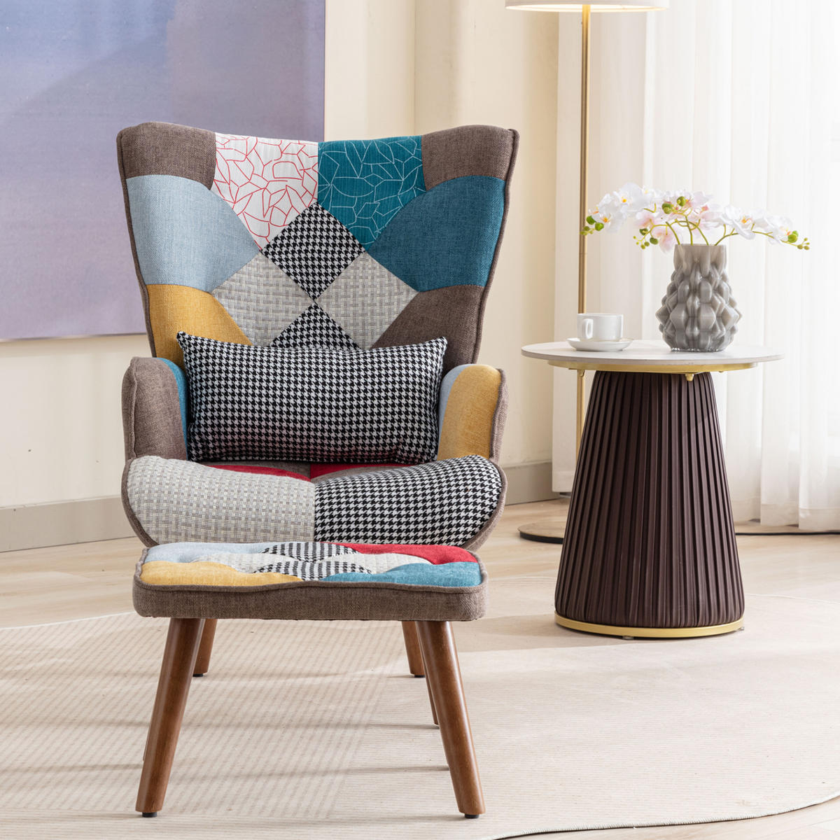 OHRENSESSEL mit Fußstütze, DE-42437, Bunt - Multicolor, Holzwerkstoff (69/95.5/38cm) - ComfortXL
