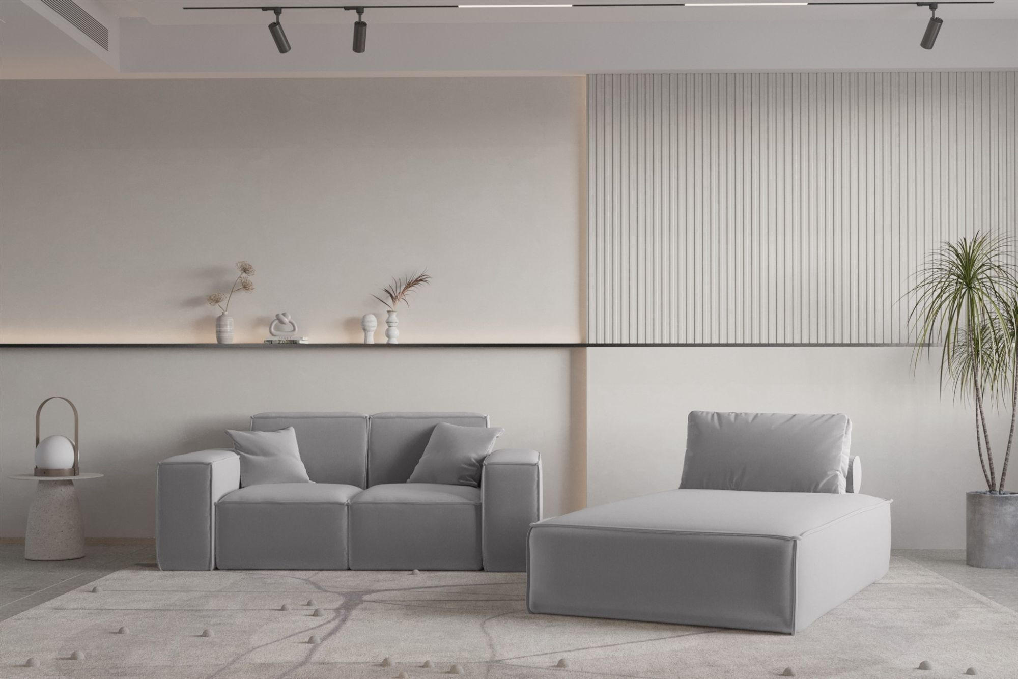 SOFA Sezlong Celes Premium 2er-set - Hellgrau, Holzwerkstoff/Textil (110/95/194cm) - Fun Möbel