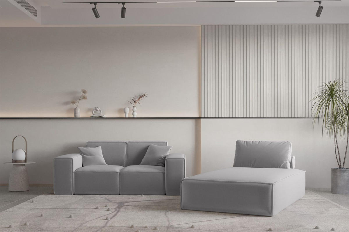 SOFA Sezlong Celes Premium 2er-set - Hellgrau, Holzwerkstoff/Textil (110/95/194cm) - Fun Möbel