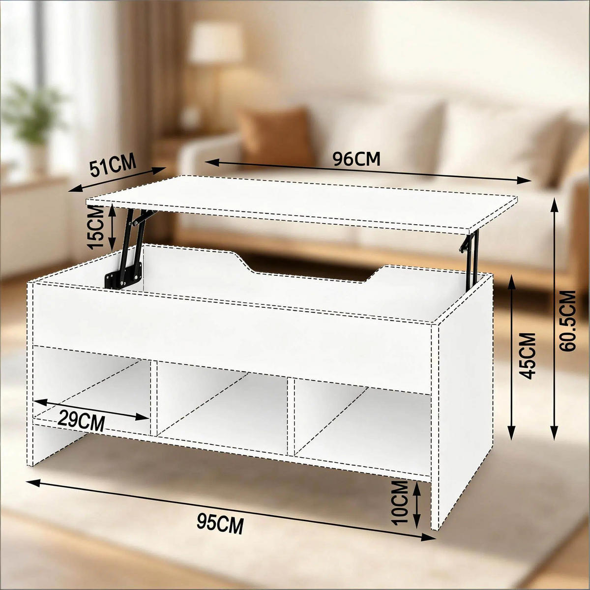 COUCHTISCH Weiß 96/51/45 cm - Weiß, Metall (51/96/45cm) - PANGIVO