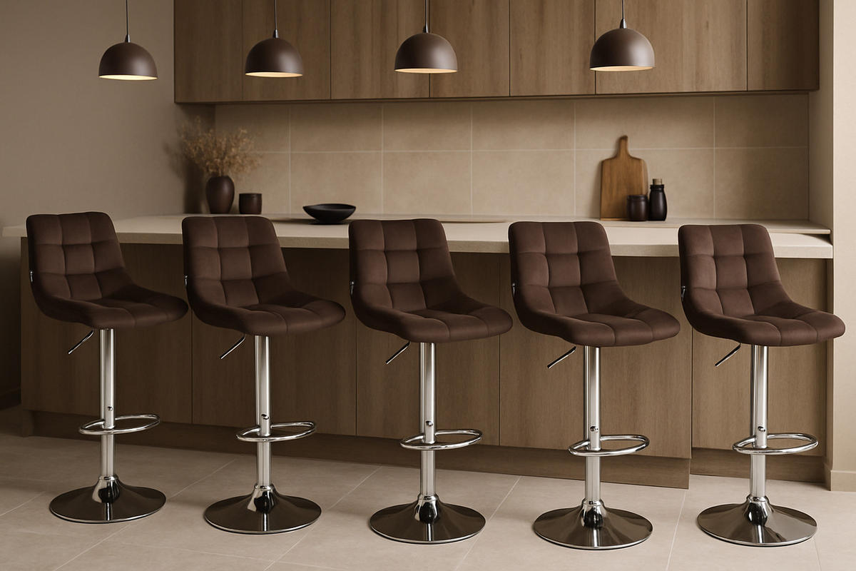 BARHOCKER 2er Set James Samt chrom braun - Chromfarben/Braun, Textil/Metall (43/108.5/46.5cm) - TPFLiving