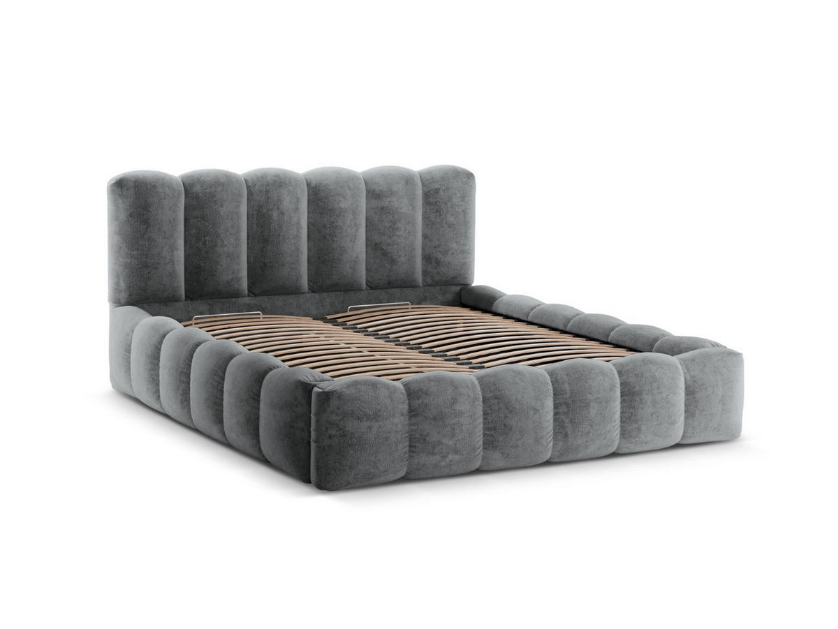 BETT mit Bettkasten und Kopfteil Lupine aus Chenille-Stoff Platin 180x200cm - Platinfarben, Textil (180/200cm) - Micadoni