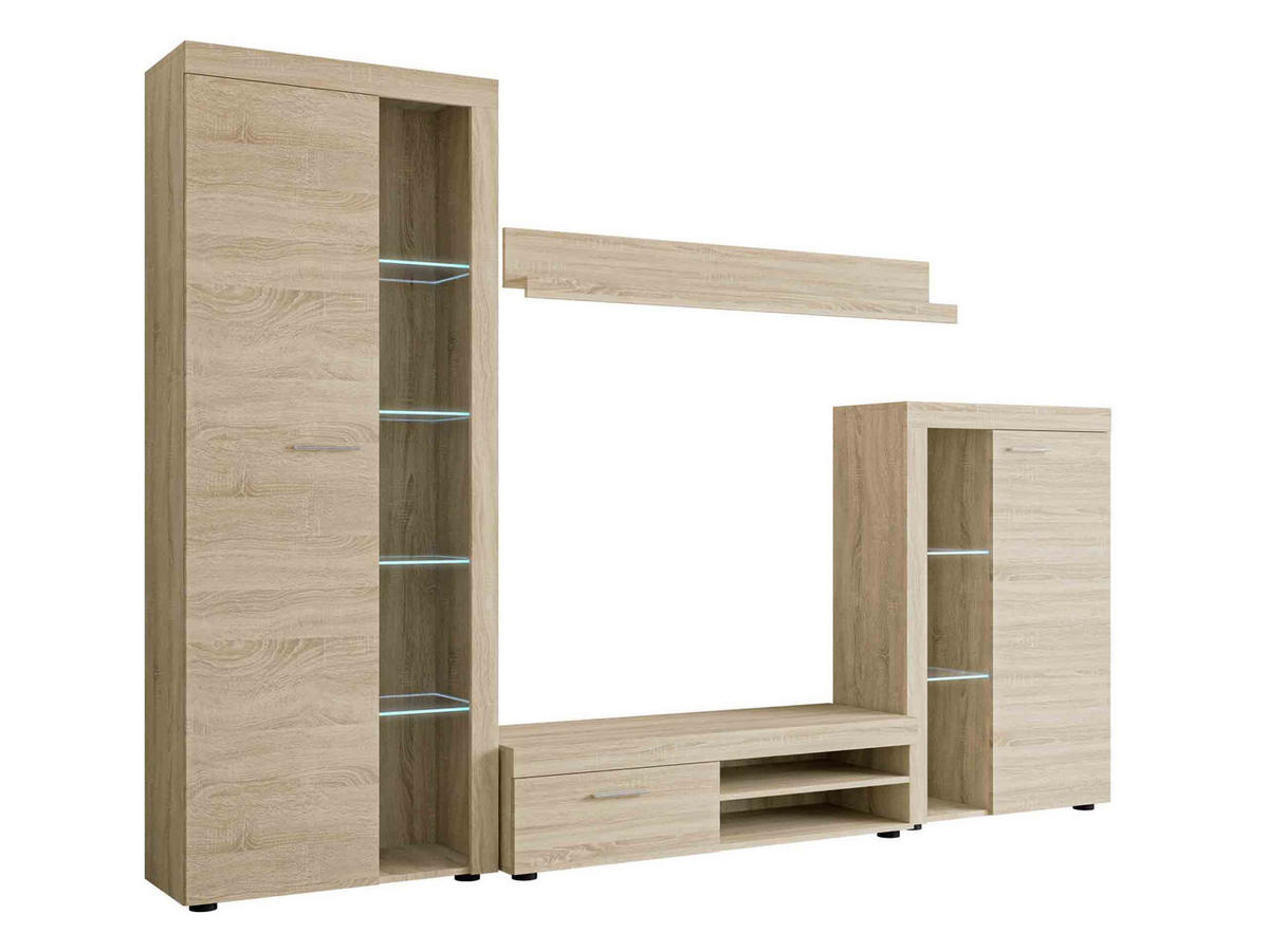 WOHNWAND Rumba mit LED Beleuchtung - Sonoma Eiche, Holzwerkstoff (270/190/43cm) - MIRJAN24