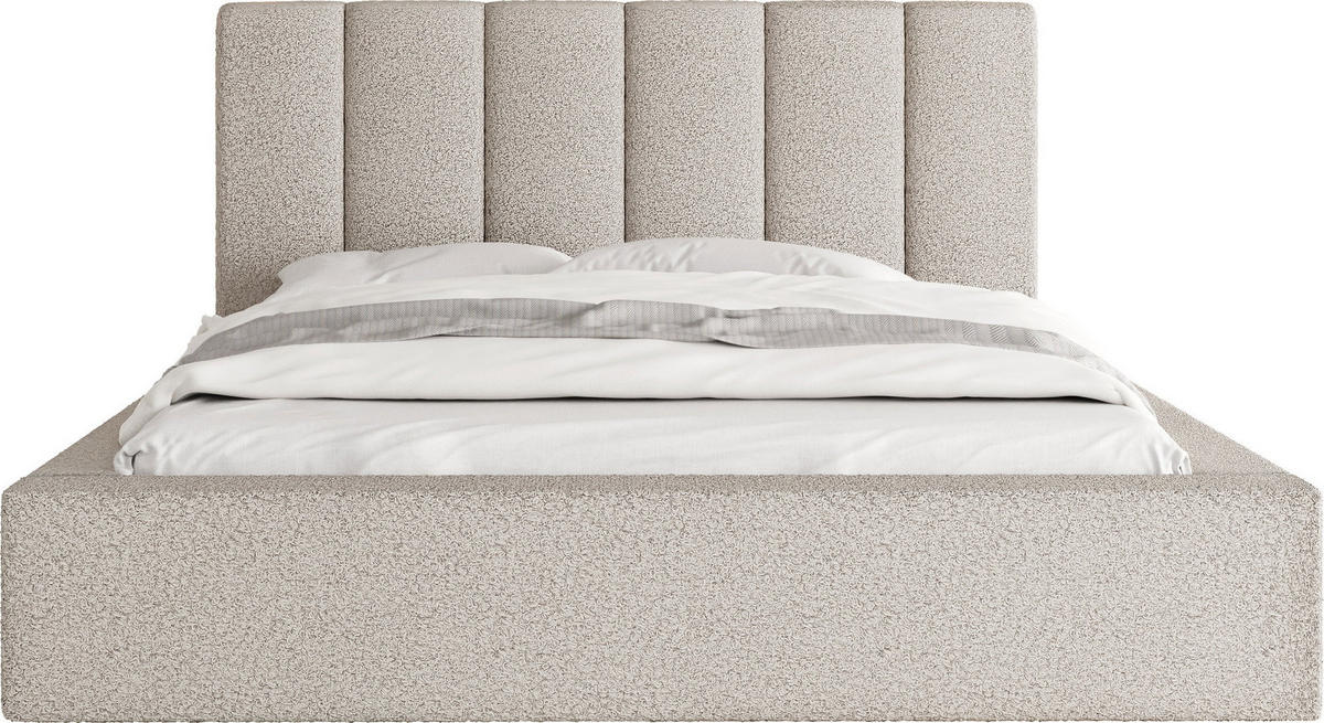 POLSTERBETT Amira mit Bettkasten, Beige Boucle 140x200 cm - Beige/Birkefarben, Holzwerkstoff/Kunststoff (140/200cm) - WFL GROUP