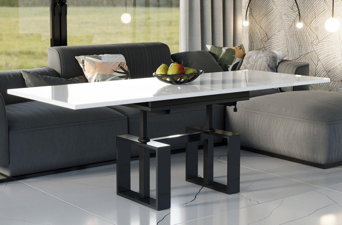 COUCHTISCH Empoli höhenverstellbar, ausziehbar bis 170 cm - Weiß Hochglanz, Holzwerkstoff (110/65/58cm) - Endo-Moebel
