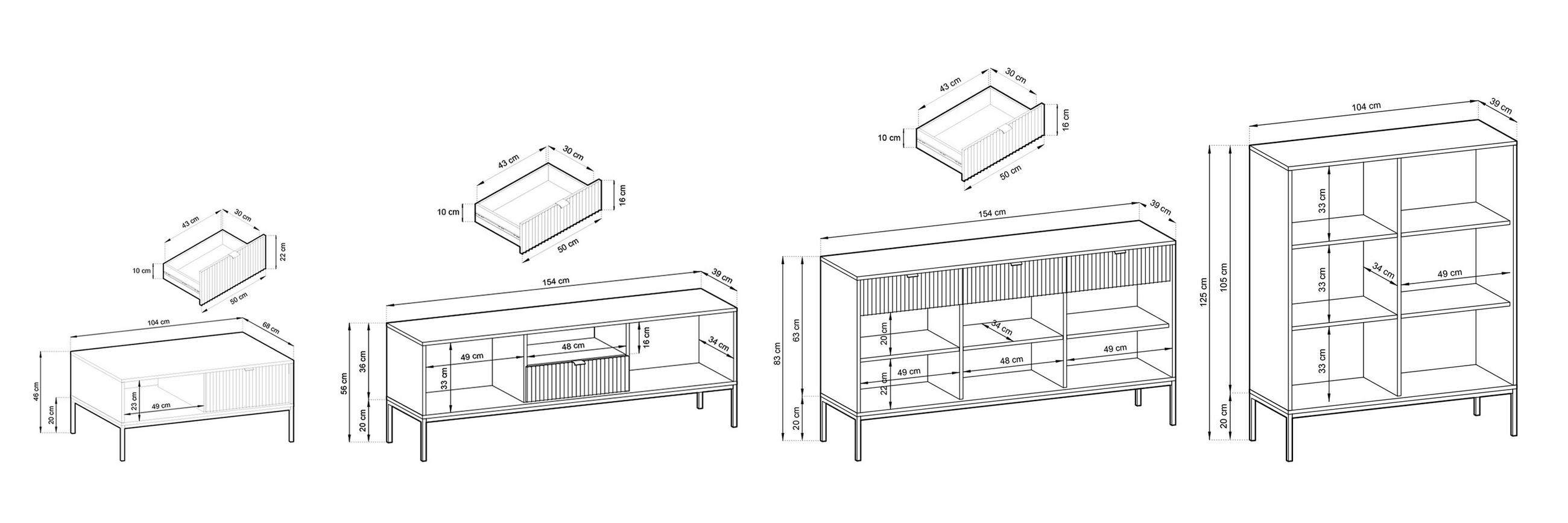 Thumbnail - Feldmann-Wohnen Wohnzimmer-Set, Kaschmir, Gold, Metall, 16 Fächer, 5 Schubladen, Rechteckig, 412x125x68 cm, Wohnzimmer, ...