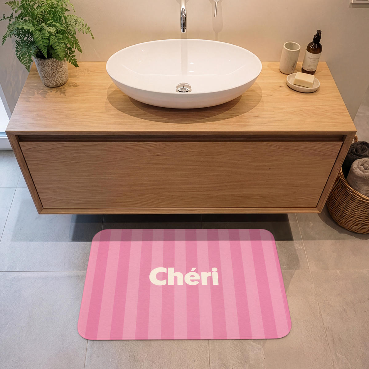 KOUPELNOVÁ PŘEDLOŽKA Pruhované - růžové - Chéri 80x50 cm - růžová, textil/plast (80/50cm) - OnlyWow