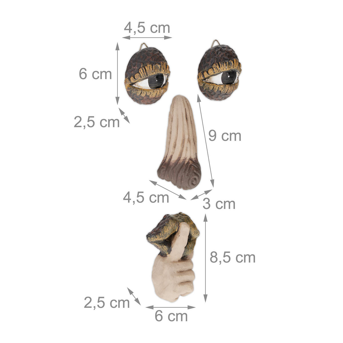 BAUMGESICHT - Multicolor, Kunststoff (2.5/6/8.5cm) - Relaxdays