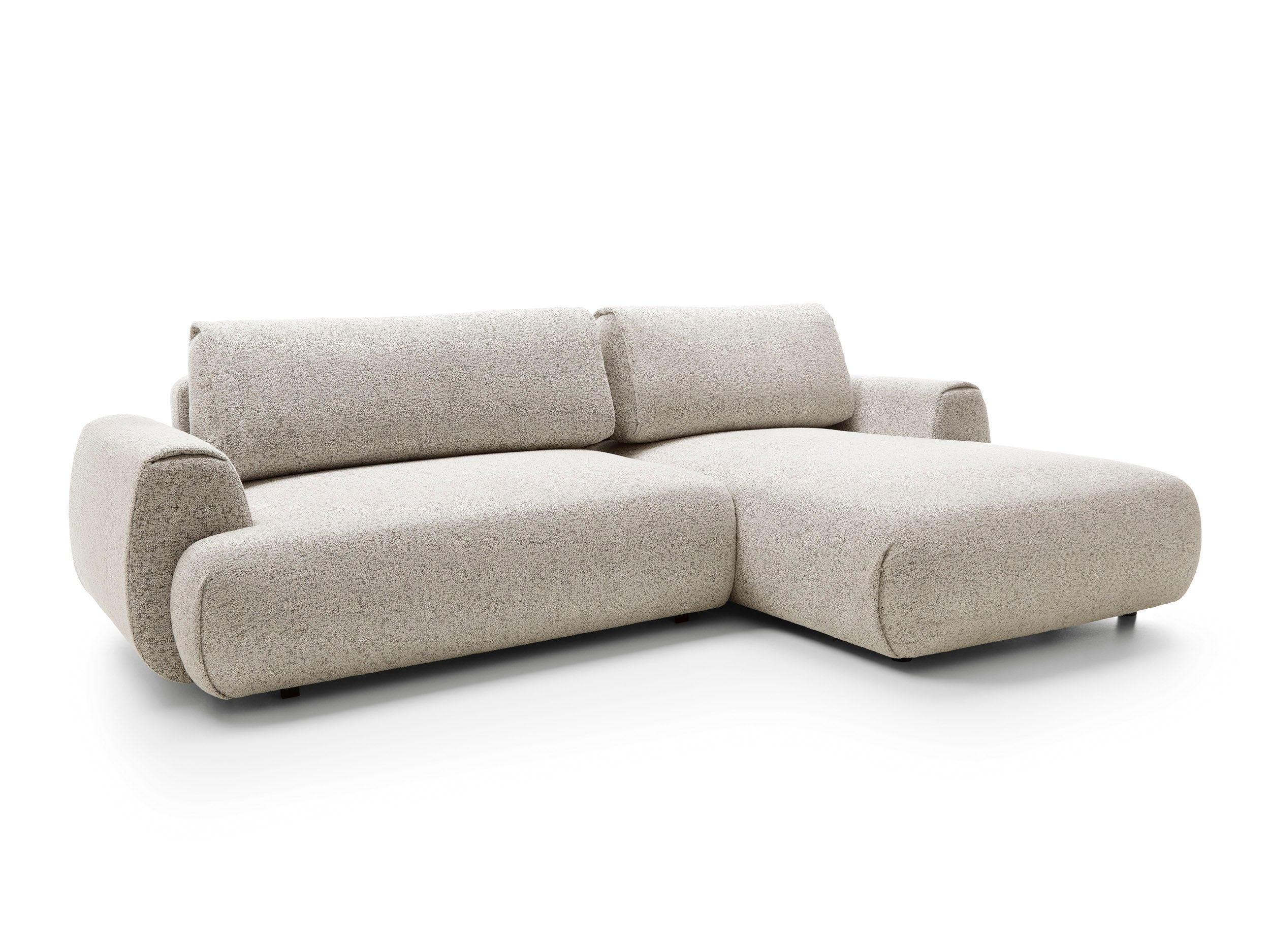 ECKSOFA ZEST Beige Geflochtener Stoff mit Schlaffunktion - Beige, Holz (270/167cm) - MASSENO