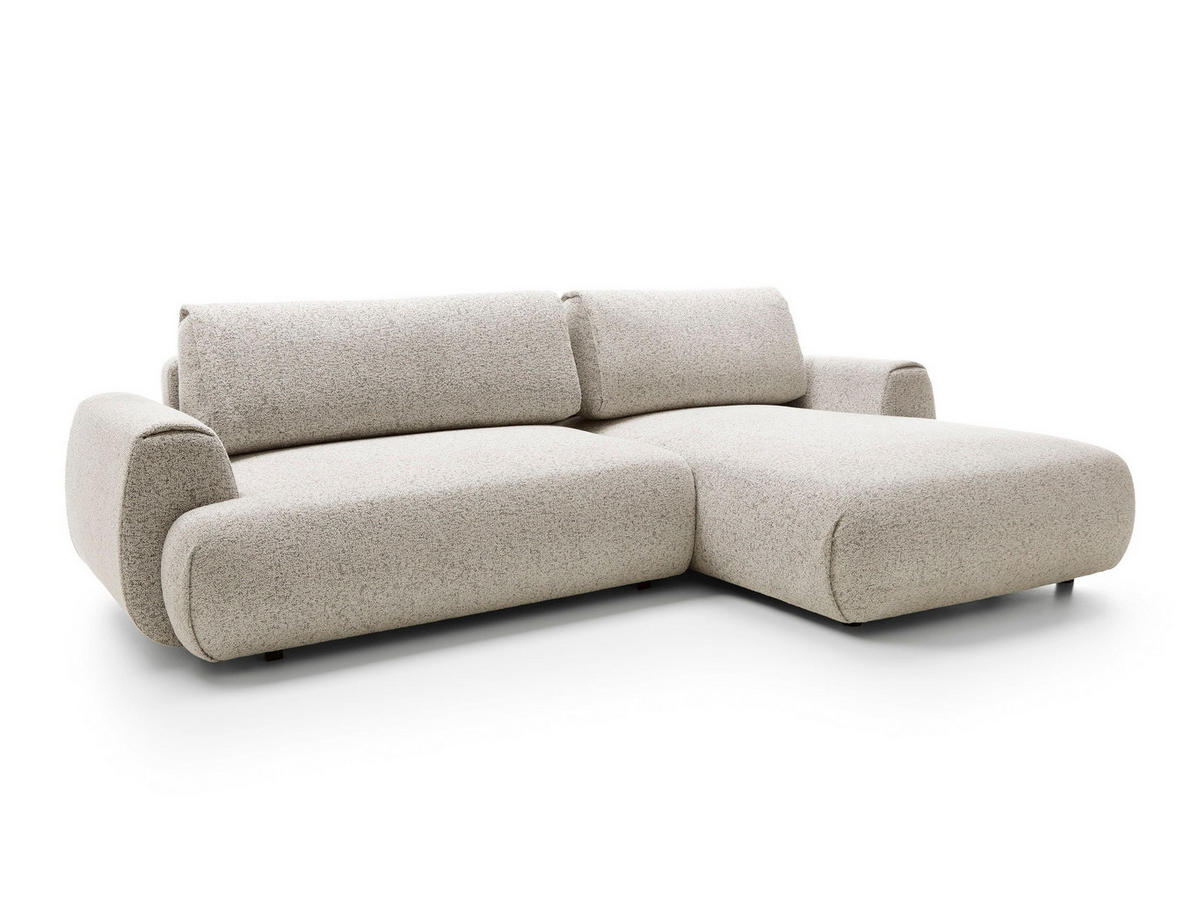 ECKSOFA ZEST Beige Geflochtener Stoff mit Schlaffunktion - Beige, Holz (270/167cm) - MASSENO