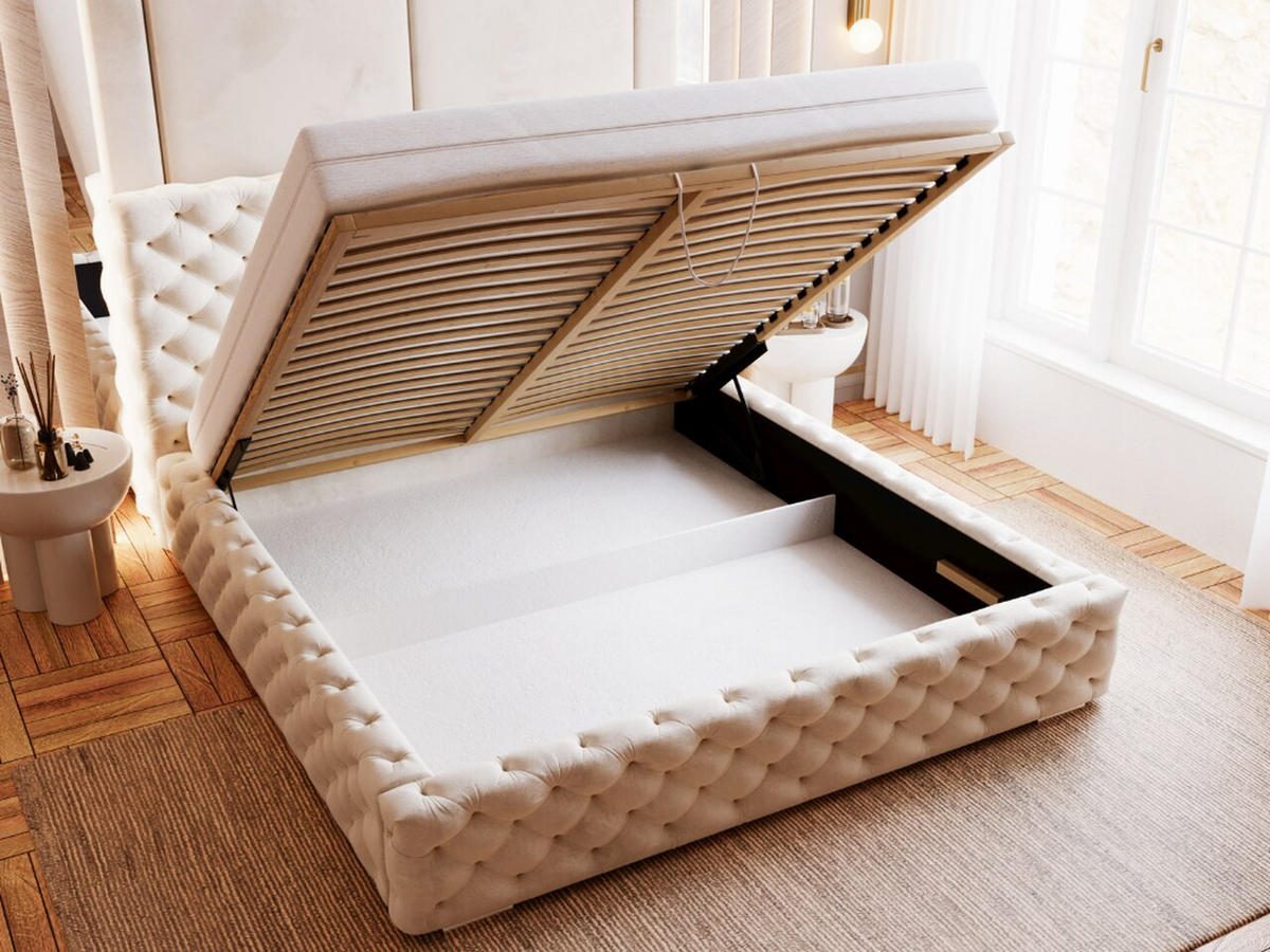 POLSTERBETT Astra 140x200 Beige - Beige/Naturfarben, Holz/Kunststoff (140/200cm) - Graingold