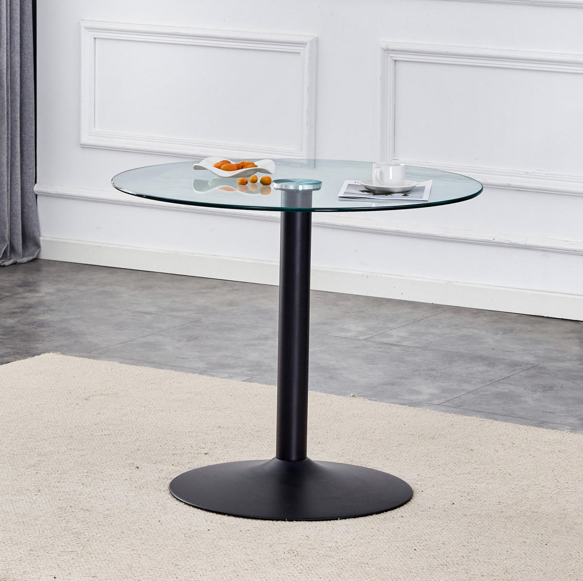 BISTROTISCH aus Glas und Metall 85x85x76 cm Transparent/Schwarz pflegeleicht mit stabilem Rundgestell - Schwarz, Holzwerkstoff (85/85/76cm) - Modfu