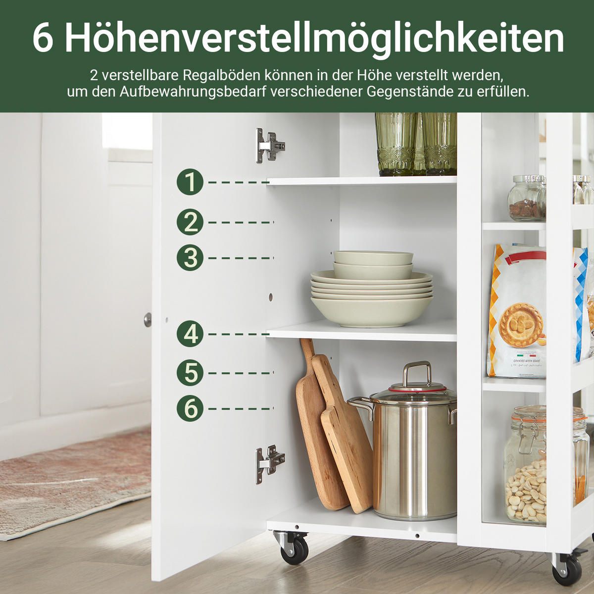 KÜCHENWAGEN zum Rollen, Servierwagen Weiß, 60x90x40cm - Weiß, Glas/Holzwerkstoff (60/90/40cm) - SoBuy