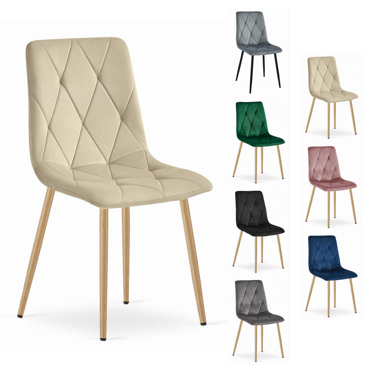 STUHL BOSA 6-er Set, Beige, Metallbeine in Holzfarbe - Beige, Textil/Metall (44/89/40cm) - Komodee