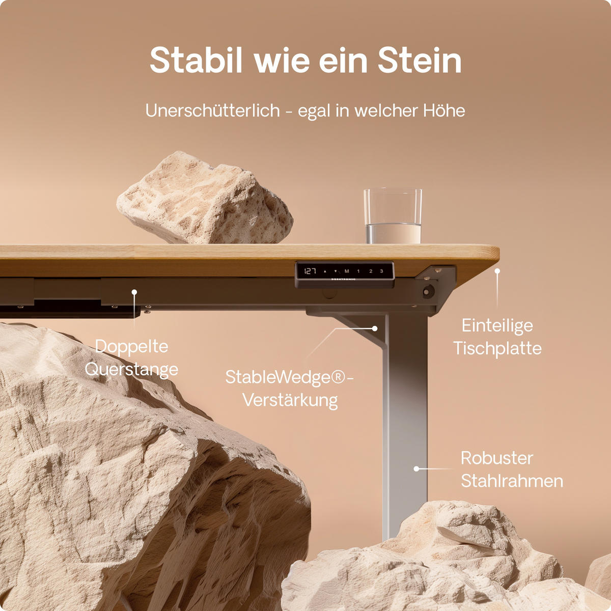 SCHREIBTISCH Elektrisch Höhenverstellbarer HomePro 200x80cm Grau/Massive Eiche mit Memory-Funktion, Anti-Kollisions Technologie - Eichefarben/Grau, Holz (80/200/63.5cm) - Desktronic