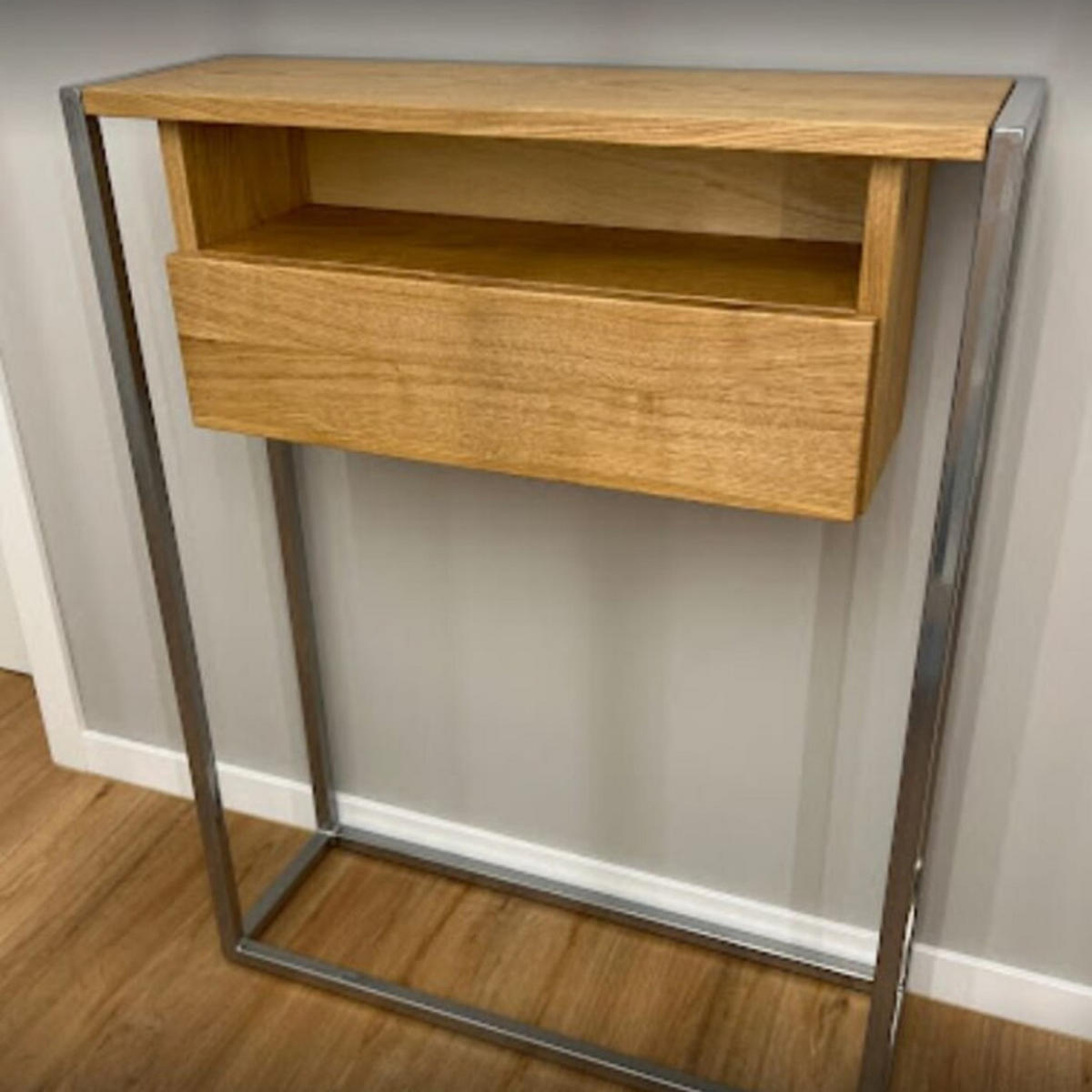 LOFT-KONSOLE mit Schublade für den Flur im industriellen Stil KING II - Eichefarben, Holz (70/90/20cm) - Rawood Furniture