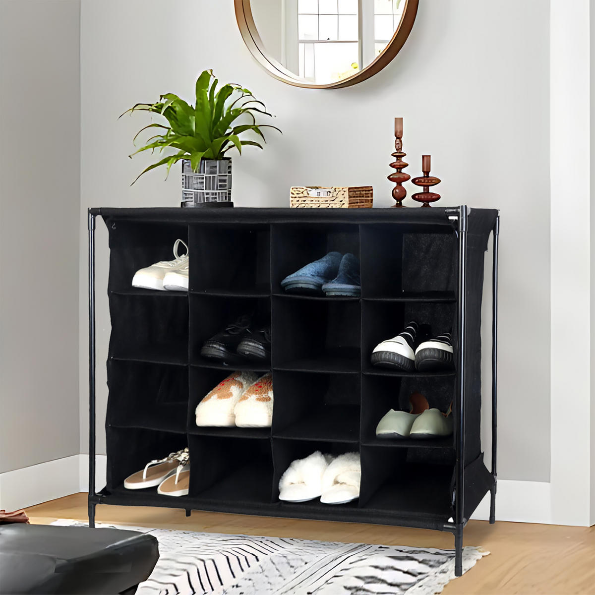 CAMPING-SCHUHREGAL - Schwarz, Kunststoff/Textil (84/65/36cm) - Relaxdays