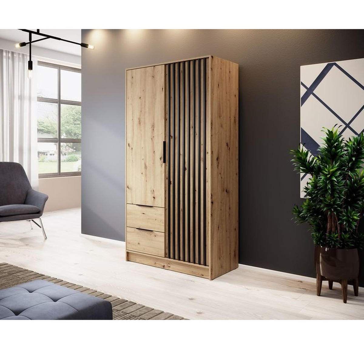 KLEIDERSCHRANK – 105 cm – Nelly – Eiche - Eiche Artisan, Holzwerkstoff (105/200/51cm) - hi-markt