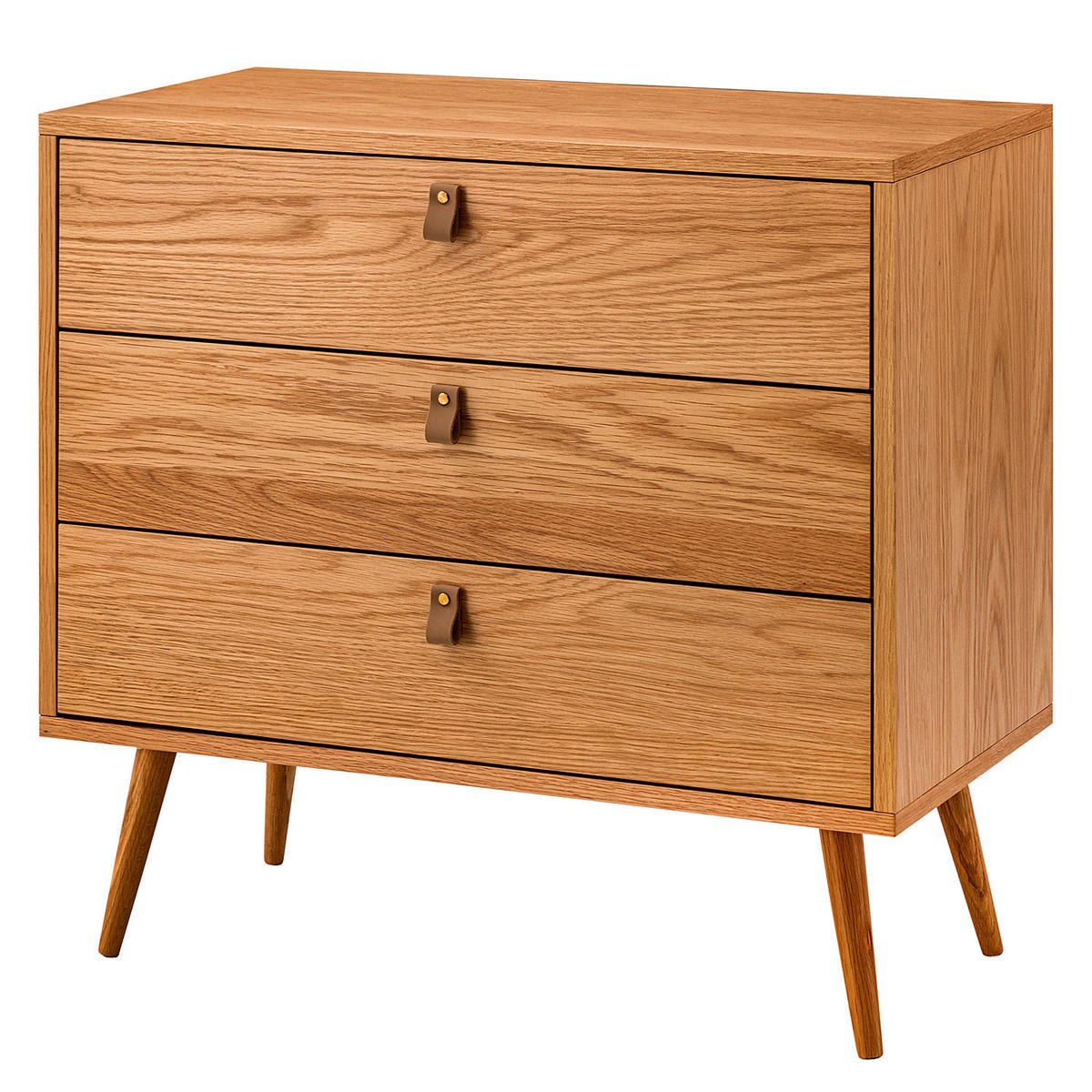 KOMMODE mit 3 Schubladen - Echtholzfurnier Eiche - Braun, Holzwerkstoff (80/75/40cm) - home24