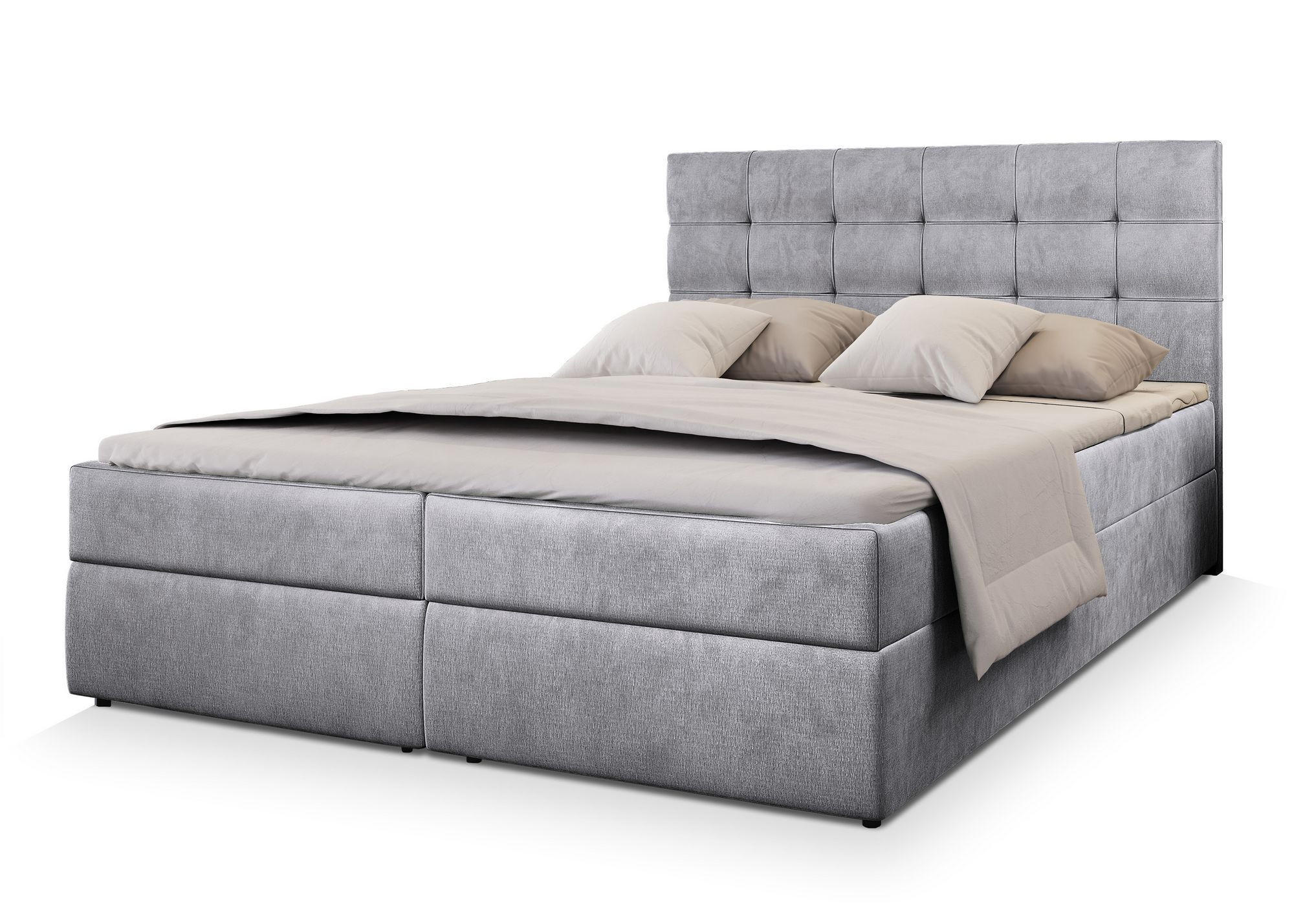 BOXBETT GLOS M 180x200 cm mit Matratze und Topper - Hellgrau - Hellgrau, Holz (180/200cm) - MASSENO