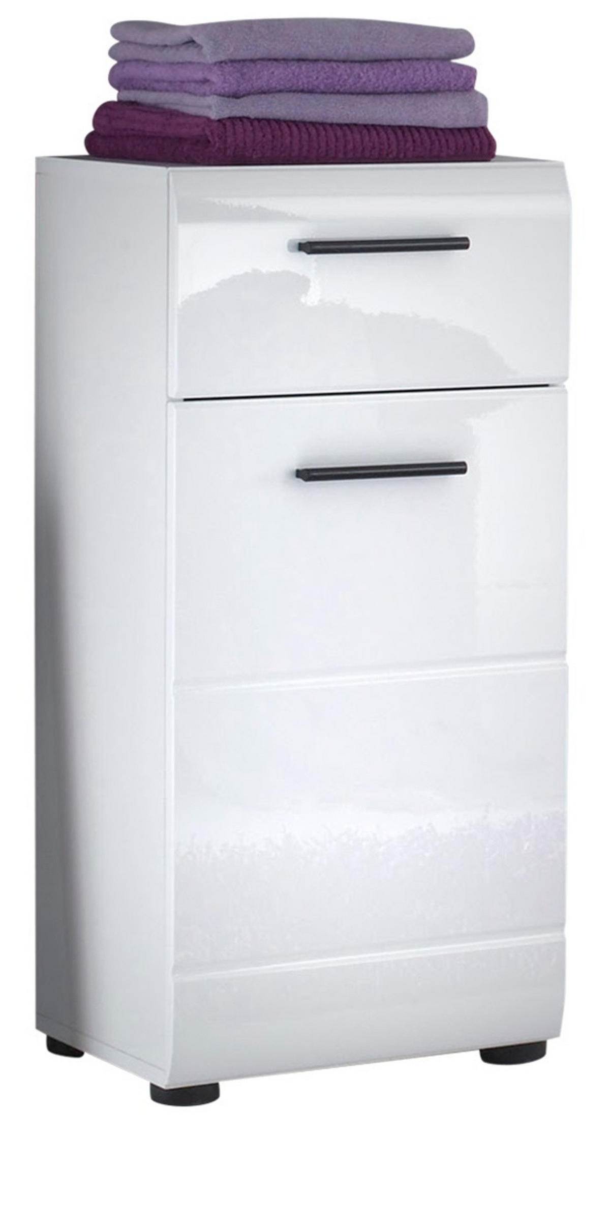 UNTERSCHRANK weiß Hochglanz 30 cm, Badschrank Türanschlag wechselbar - Weiß Hochglanz/Schwarz, Holzwerkstoff/Kunststoff (30/79/31cm) - Top.Furn