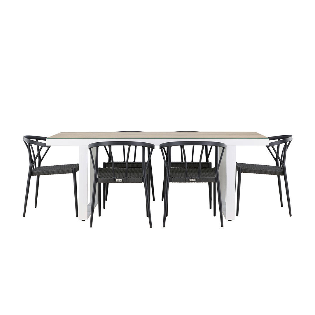 GARTENSET, MerloStina, Tisch Weiß, Holz, 90 x 200 x 75 cm, 7-teilig - Weiß, Holz - ebuy24