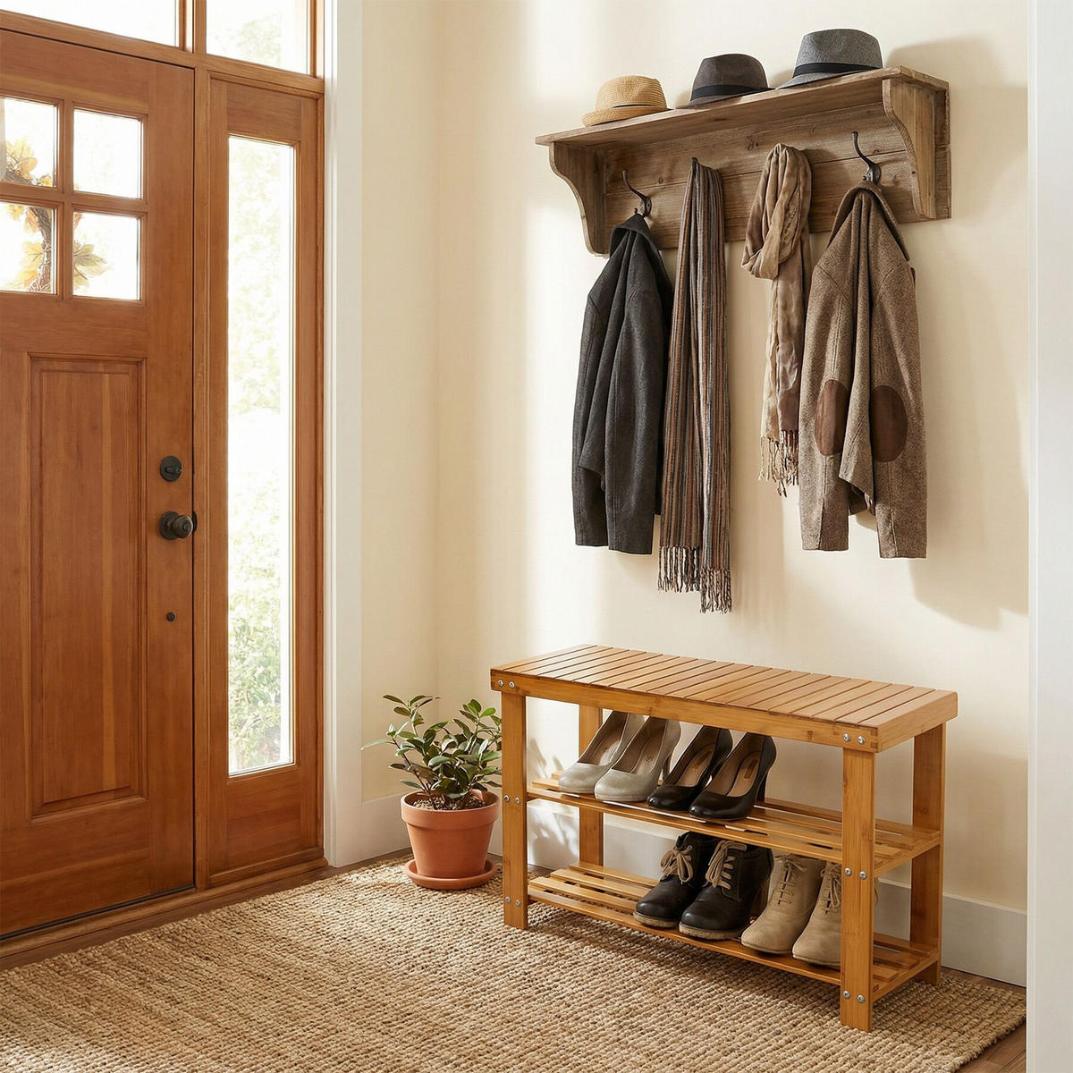 SCHUHBANK Silke, 70 x 28 x 45,5 cm, braun - Braun, Holz (28/45.5/70cm) - tectake