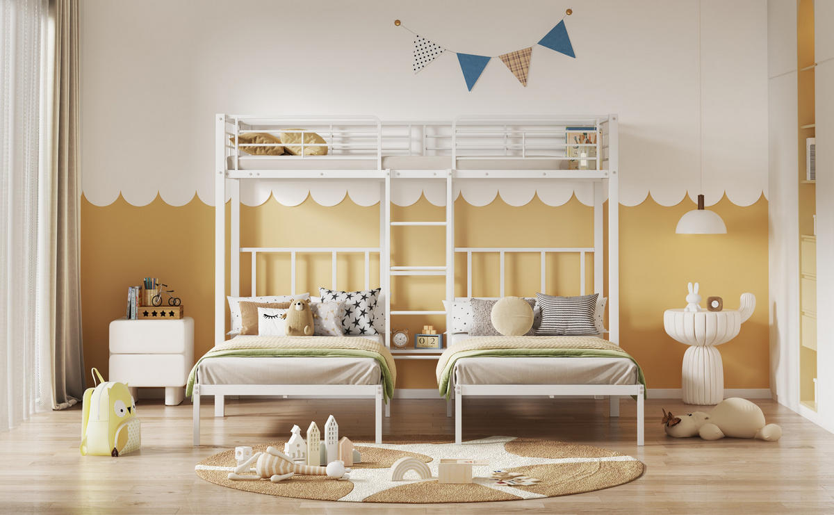 ETAGENBETT 90x200 cm 3 Ebenen weiß - Weiß, Metall (90/200cm) - LEBENLANG