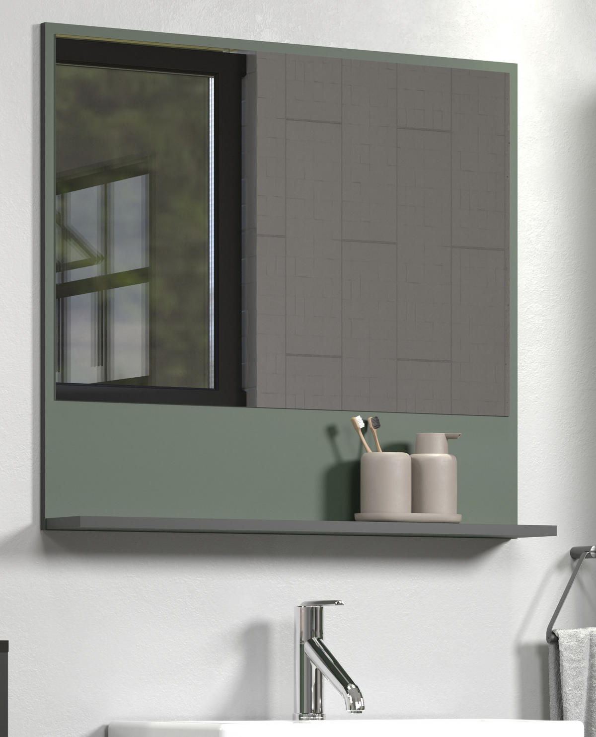 BADSPIEGEL grün 80 cm, Badezimmer Spiegel mit Ablage - Grün, Glas/Holzwerkstoff (80/74/14cm) - Top.Furn