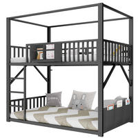 METALL-ETAGENBETT 90 x 200 cm mit Dachkonstruktion, Schwarz - Schwarz, Metall (90/200cm) - FLIEKS