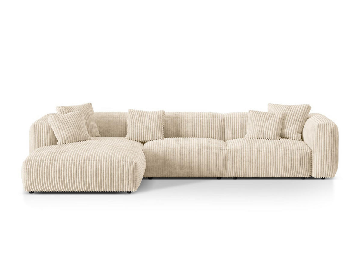 ECKSOFA modular links Martina aus Cord leichtes beige 3 Sitzplätze - Creme, Textil (176/332cm) - Micadoni