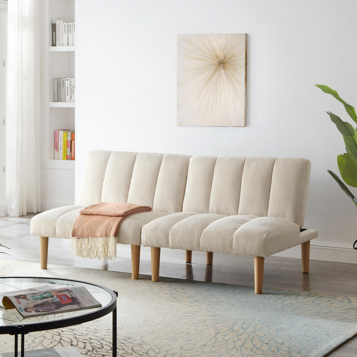 SCHLAFSOFA mit verstellbarer Rückenlehne klappbar Beige 82x167x72 cm Textil - Beige, Textil (82/72/167cm) - SONNENH