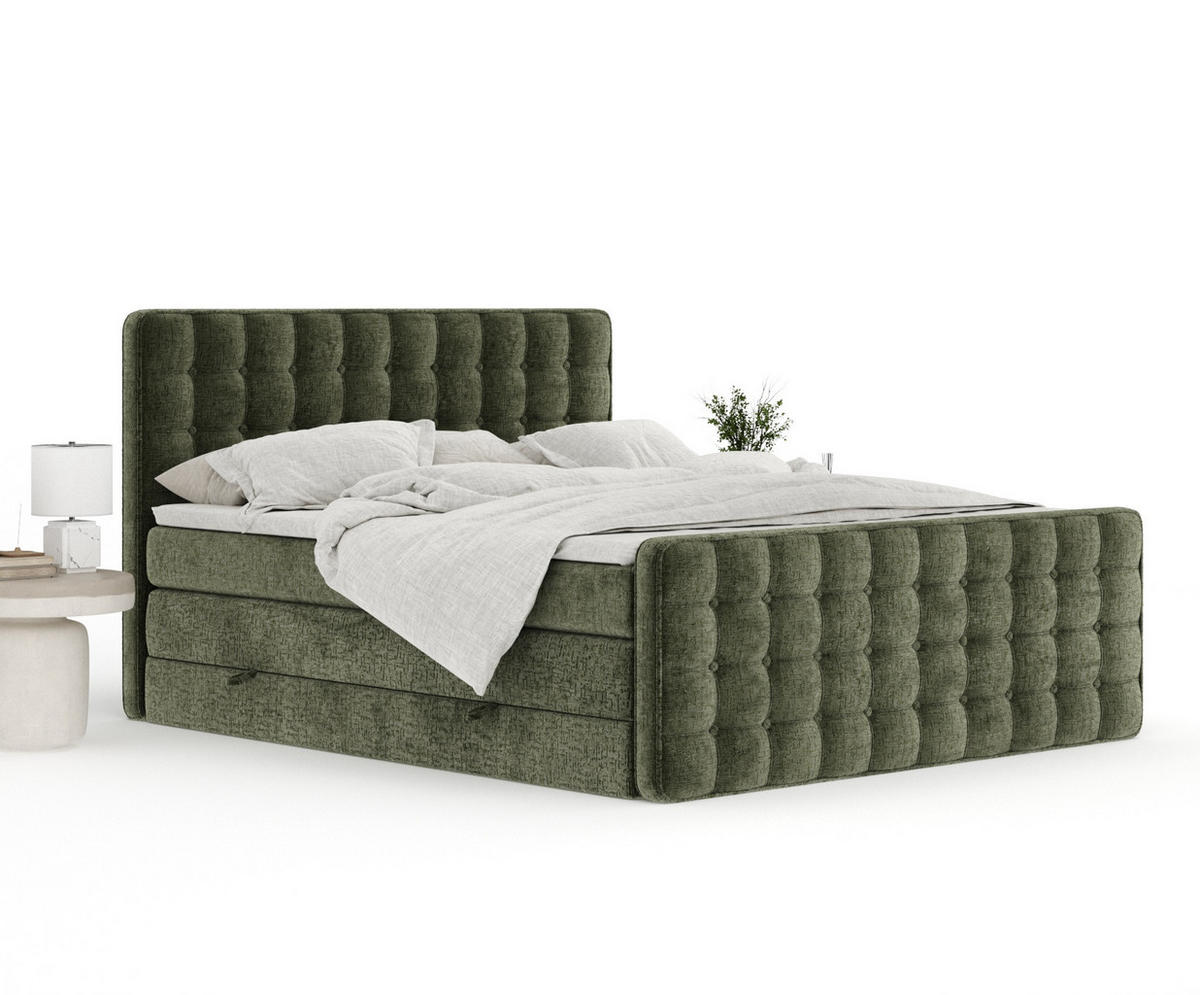 BOXSPRINGBETT Velouria Olivenfarbe 180/200 cm - Schwarz/Olivgrün, Holz/Holzwerkstoff (180/200cm) - Maison de Reve