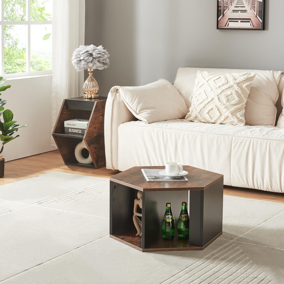 COUCHTISCH-SET 2 TLG. Molde - Walnussfarben/Schwarz, Holzwerkstoff (53/60/32cm) - [en.casa]