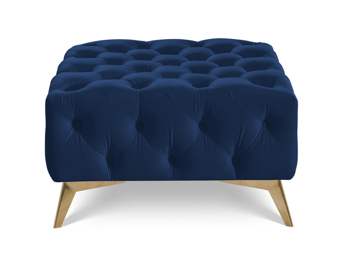 HOCKER Chesterfield Whitby Marineblau Samt mit goldenen Füßen - Blau/Goldfarben, Holz/Textil (80/45/80cm) - S-Style Möbel