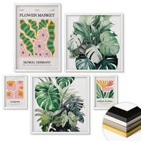 WANDBILDER 5er-Set - 50x50 cm & 20x30 cm & 40x60 cm Weißer Rahmen - Blumen und Blätter – moderne Poster - Weiß, Kunststoff (40/60cm) - ArtPrintCave