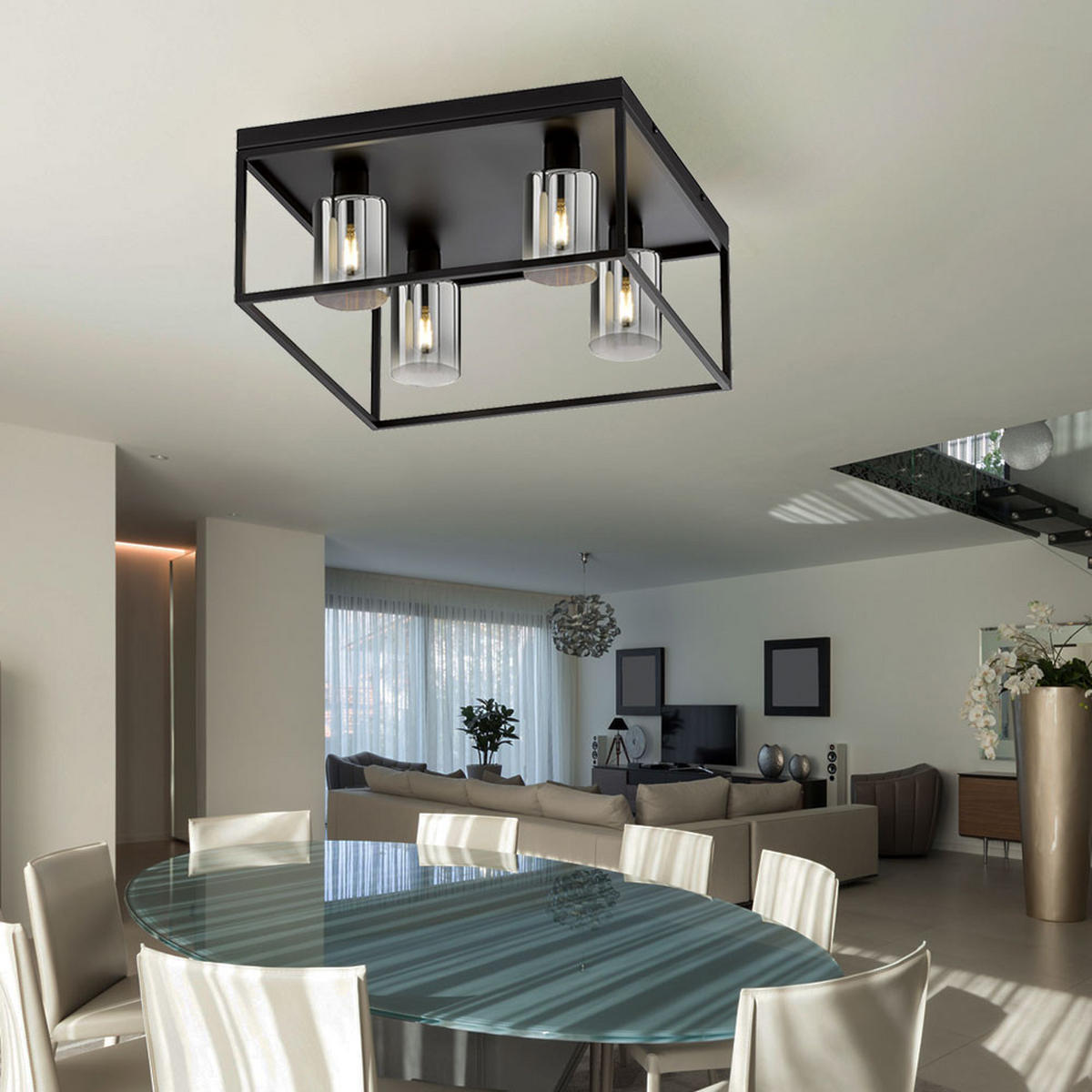 DECKENLEUCHTE Metall Schwarz 4 Flammig Quadrat - Schwarz, Metall (45/45/20.5cm)