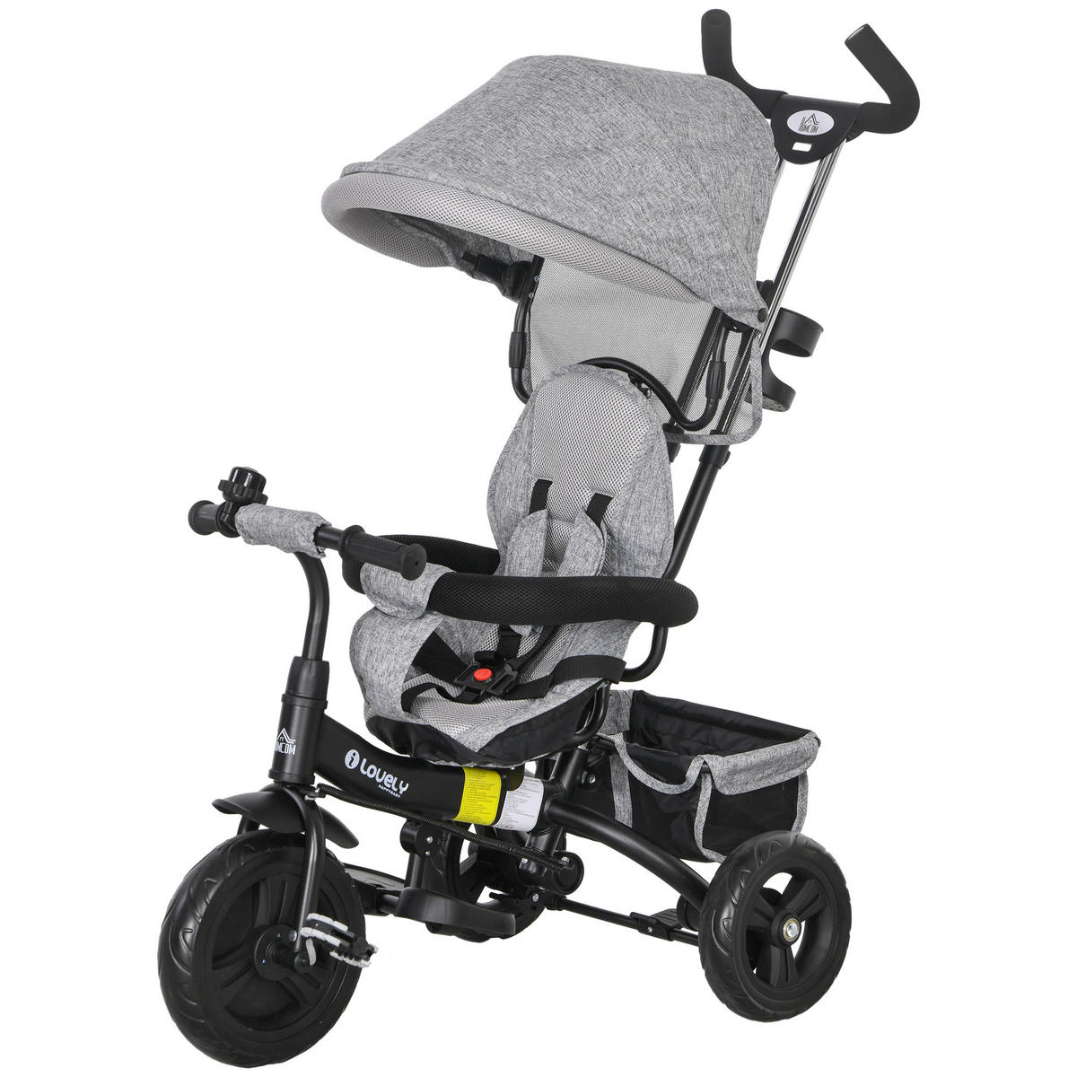 DREIRAD DE-18942 6-in-1 mit Sonnenschutz & klappbar Grau/Schwarz - Grau, Metall (95/50/106cm) - ComfortXL