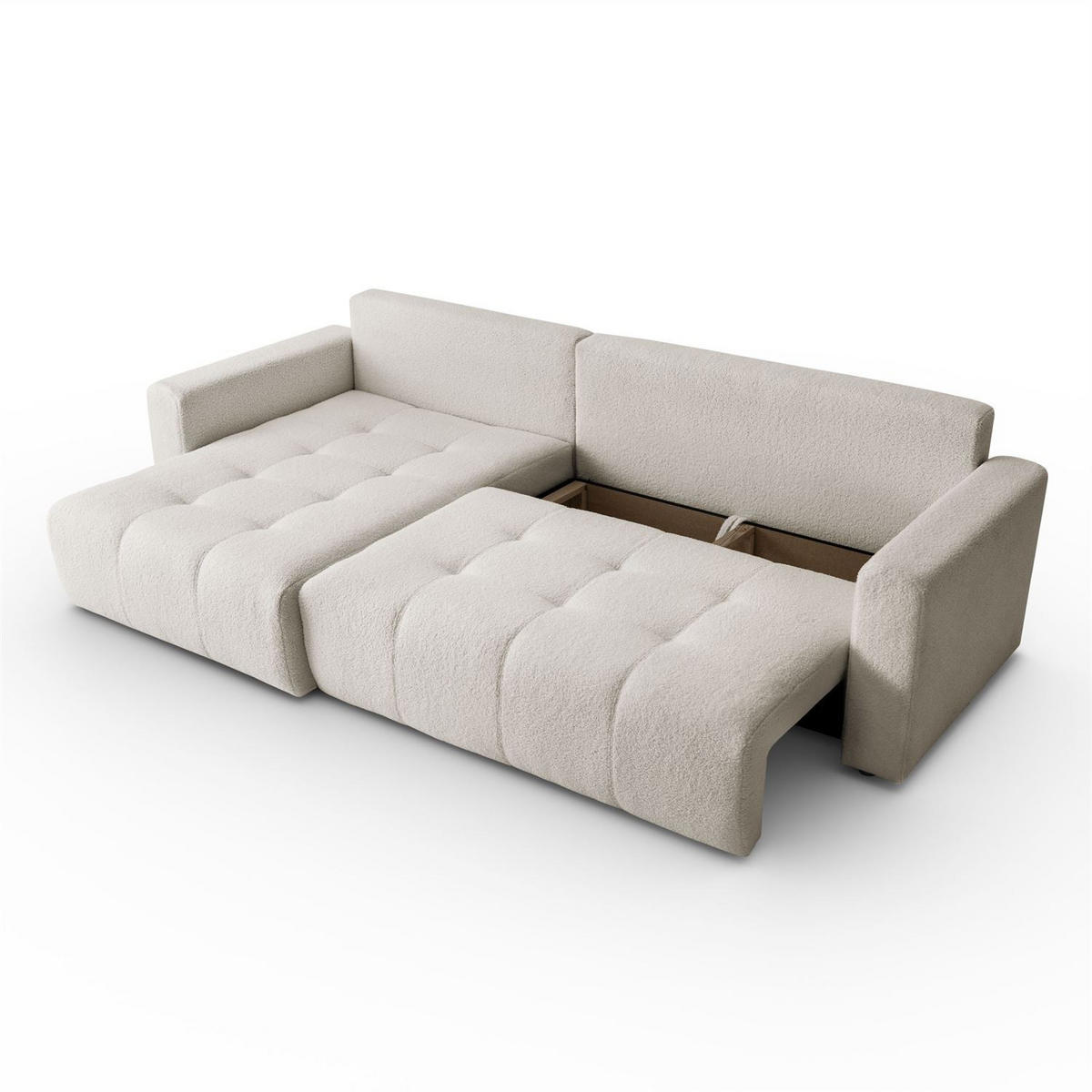 ECKSOFA ASTON mit Schlaffunktion und Bettkasten - Ecru, Textil (261/143cm) - Lookway