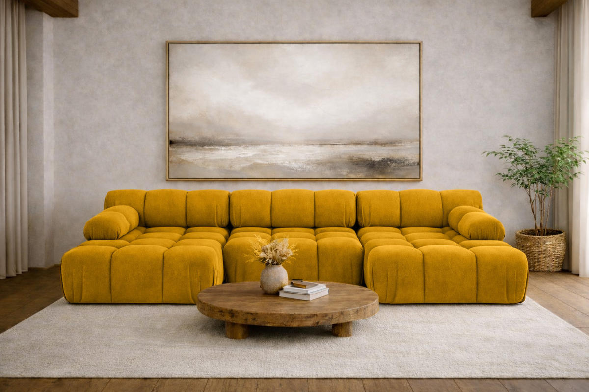 ECKSOFA U-Form, Stoff Velours Salvador, Gelb, Selia U - Gelb, Holz (285/70/160cm) - Kaiser Möbel