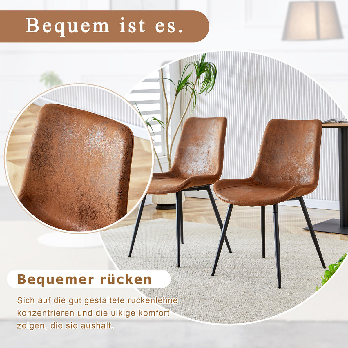 ESSZIMMERSTUHL 4er-Set Tech-Fabric Braun Metallgestell Schwarz - Braun, Metall (47/83/50cm) - Meubliv